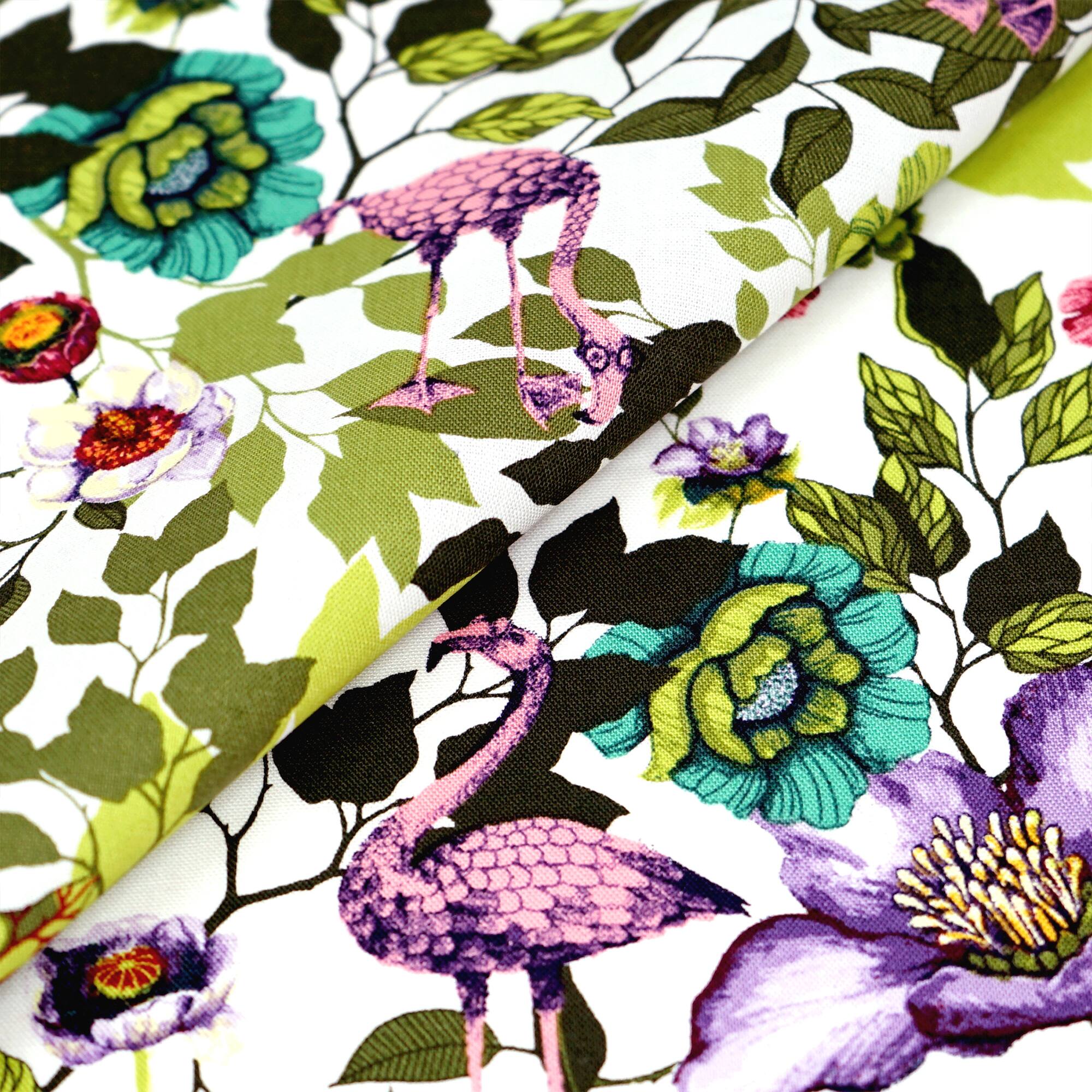 SINGER Light Flamingo & Flowers Print Ringspun Cotton Fabric
